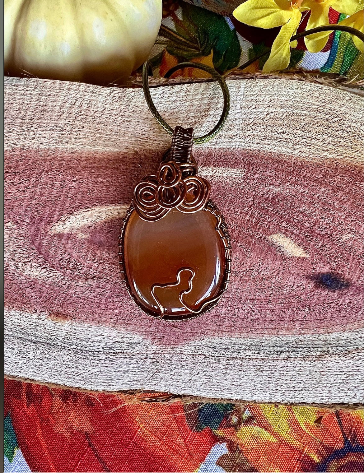 Carnelian Antique Bronze Copper Wire Wrapped Sacral Chakra Creativity Healing Pendant