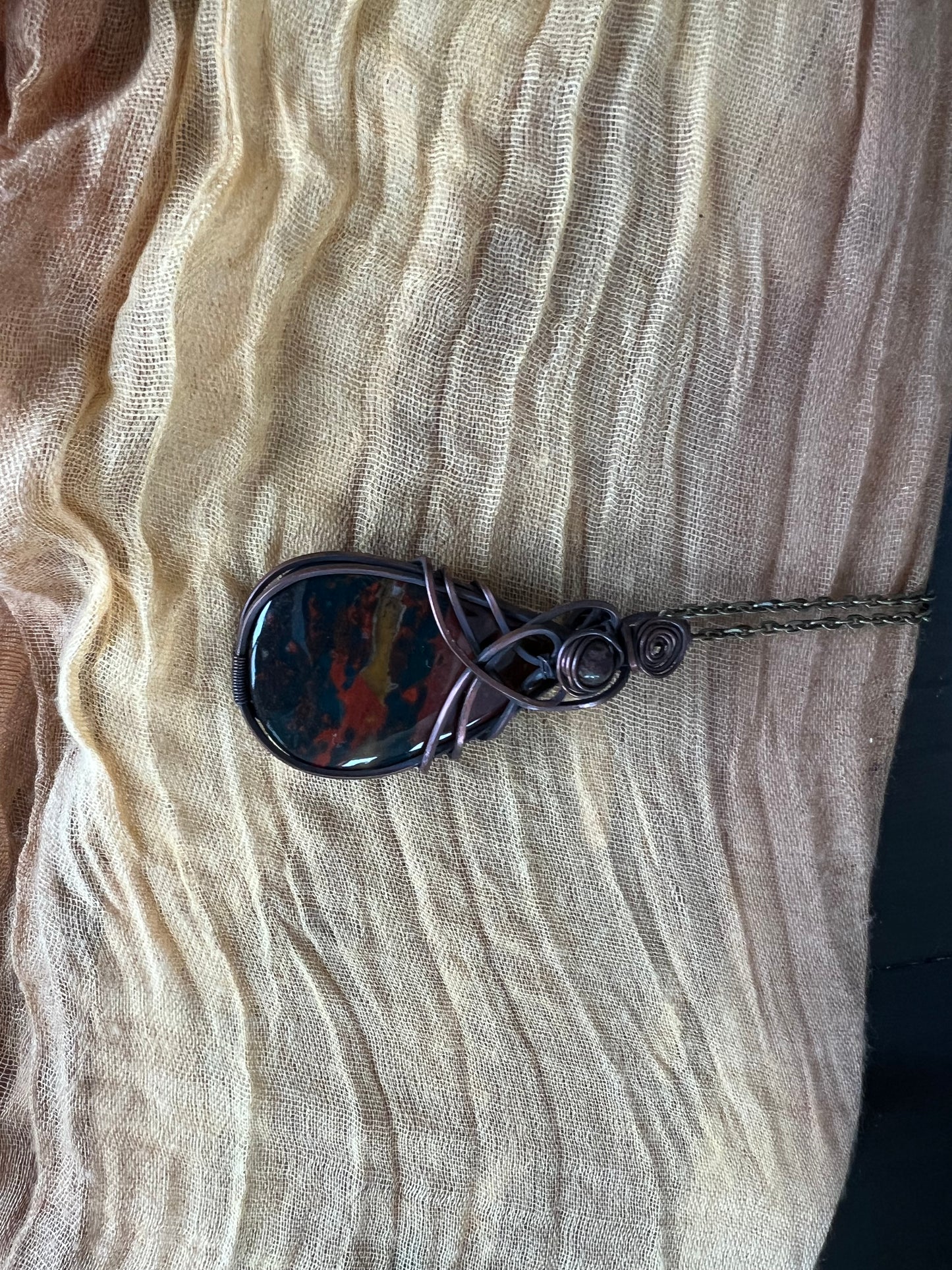 Bloodstone Wire Wrapped Healing Pendant Necklace