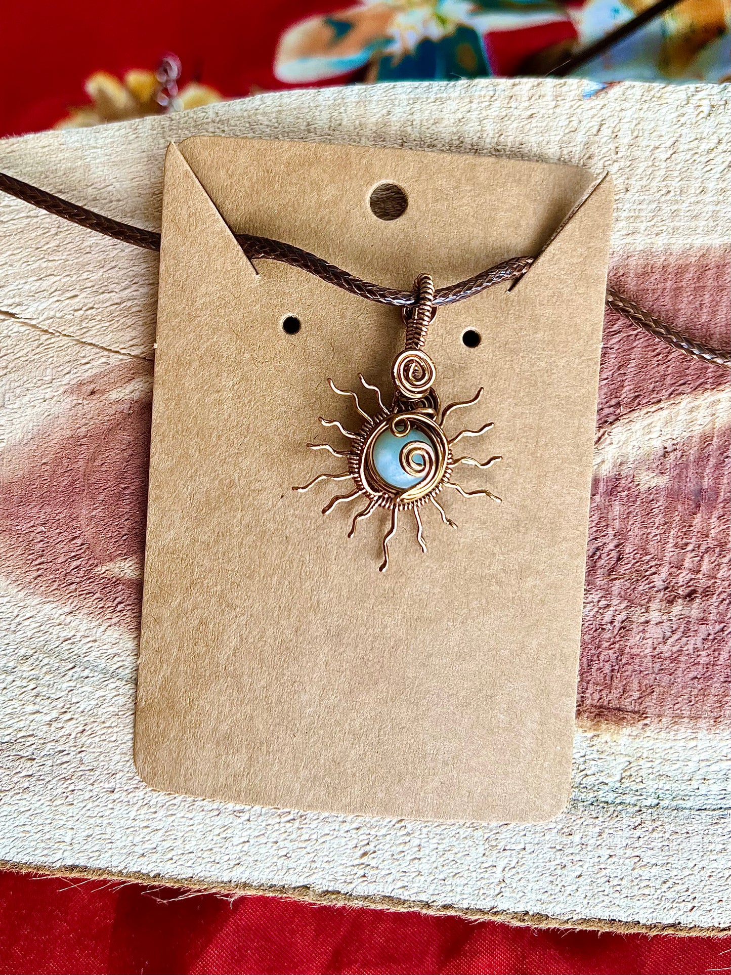 Amazonite Sunburst Wrapped Pendant