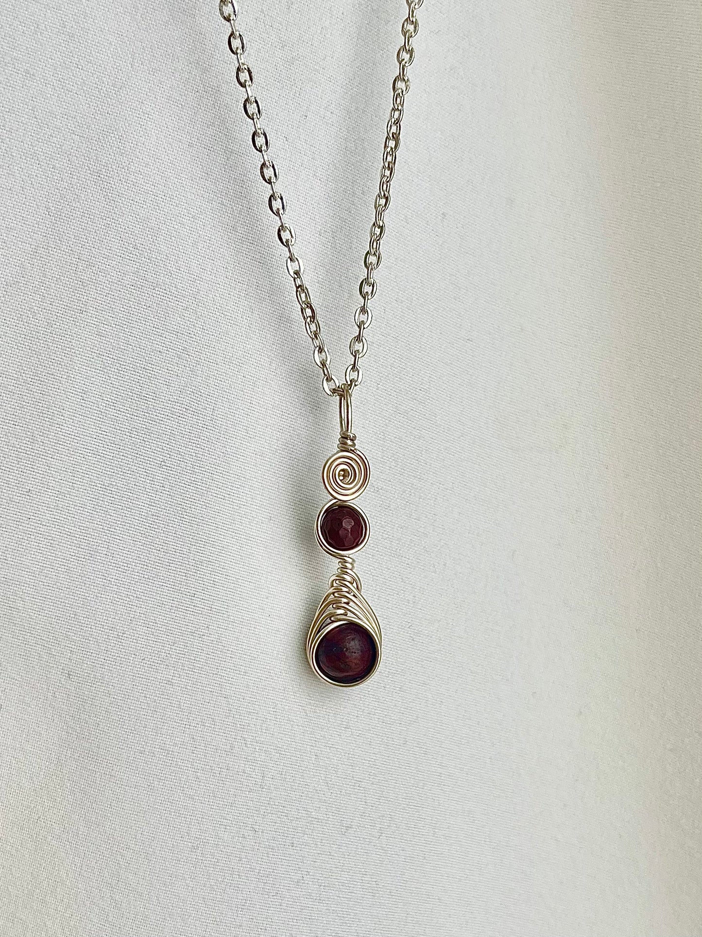 Double Red Jasper Silver Pendant Necklace