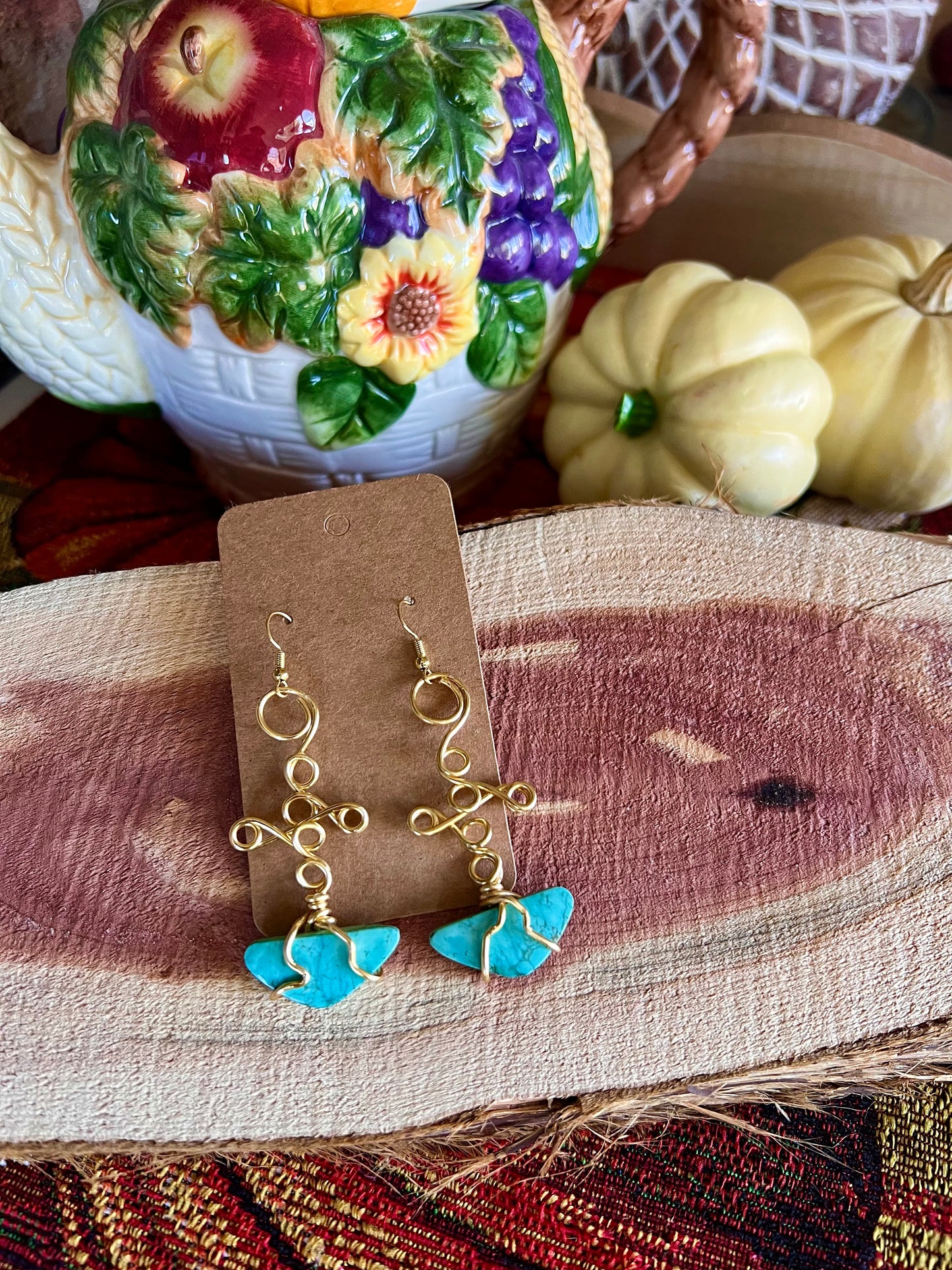 Magnesite Turquoise Cross Wore Wrapped Earrings