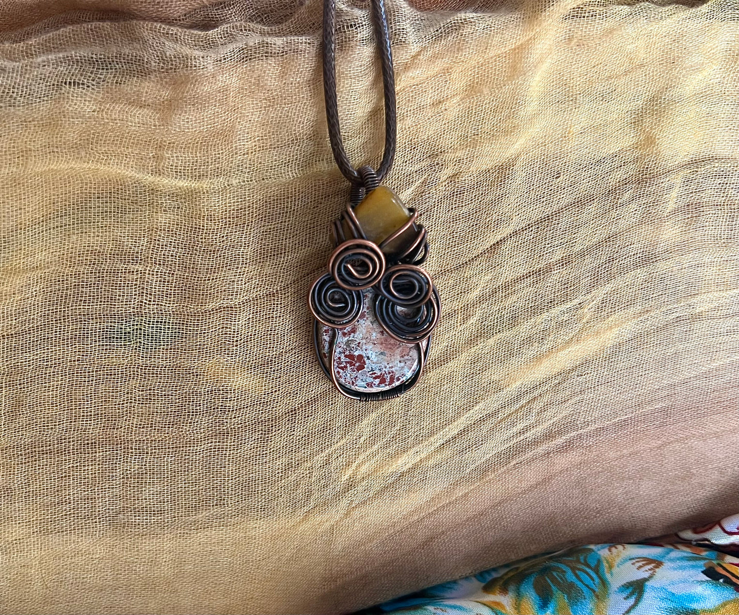 Sunstone Tiger’s Eye Wire Wrapped Pendant