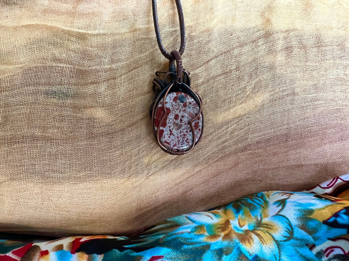 Sunstone Tiger’s Eye Wire Wrapped Pendant