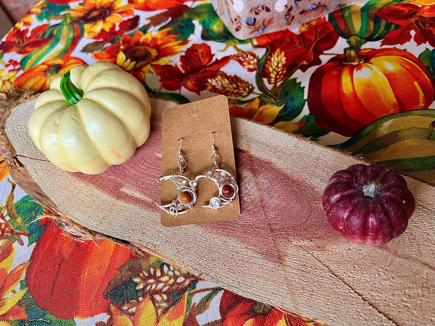 Silver Mookaite Crescent Moon Earrings