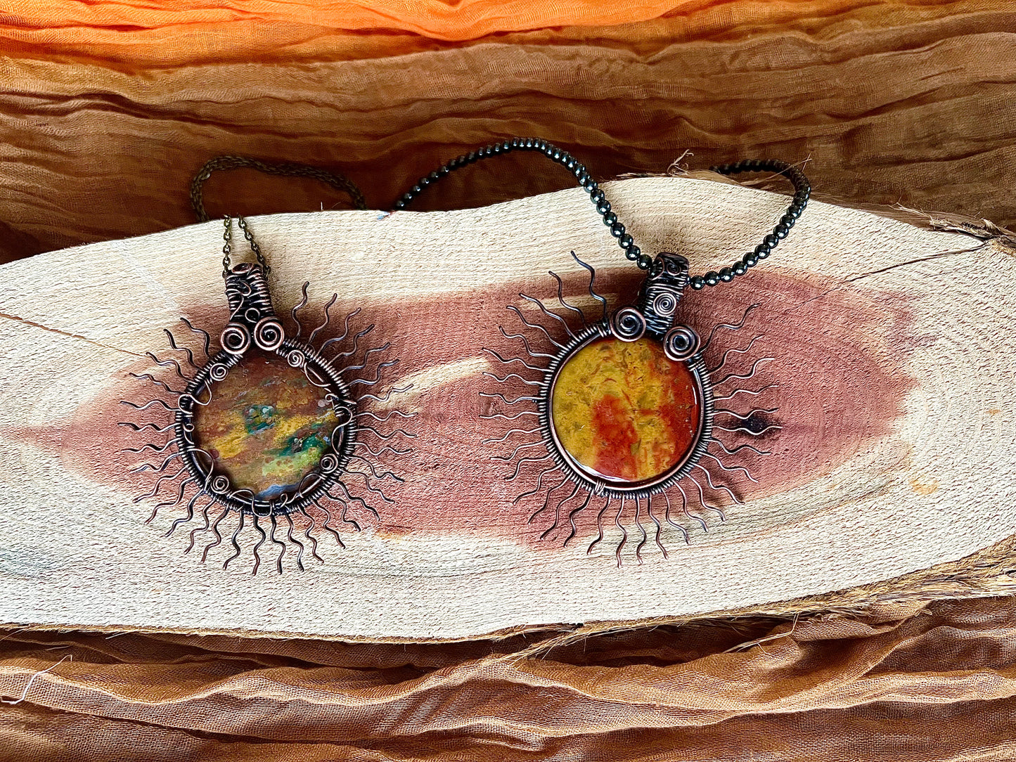 BloodStone Sunburst WireWrapped Pendant