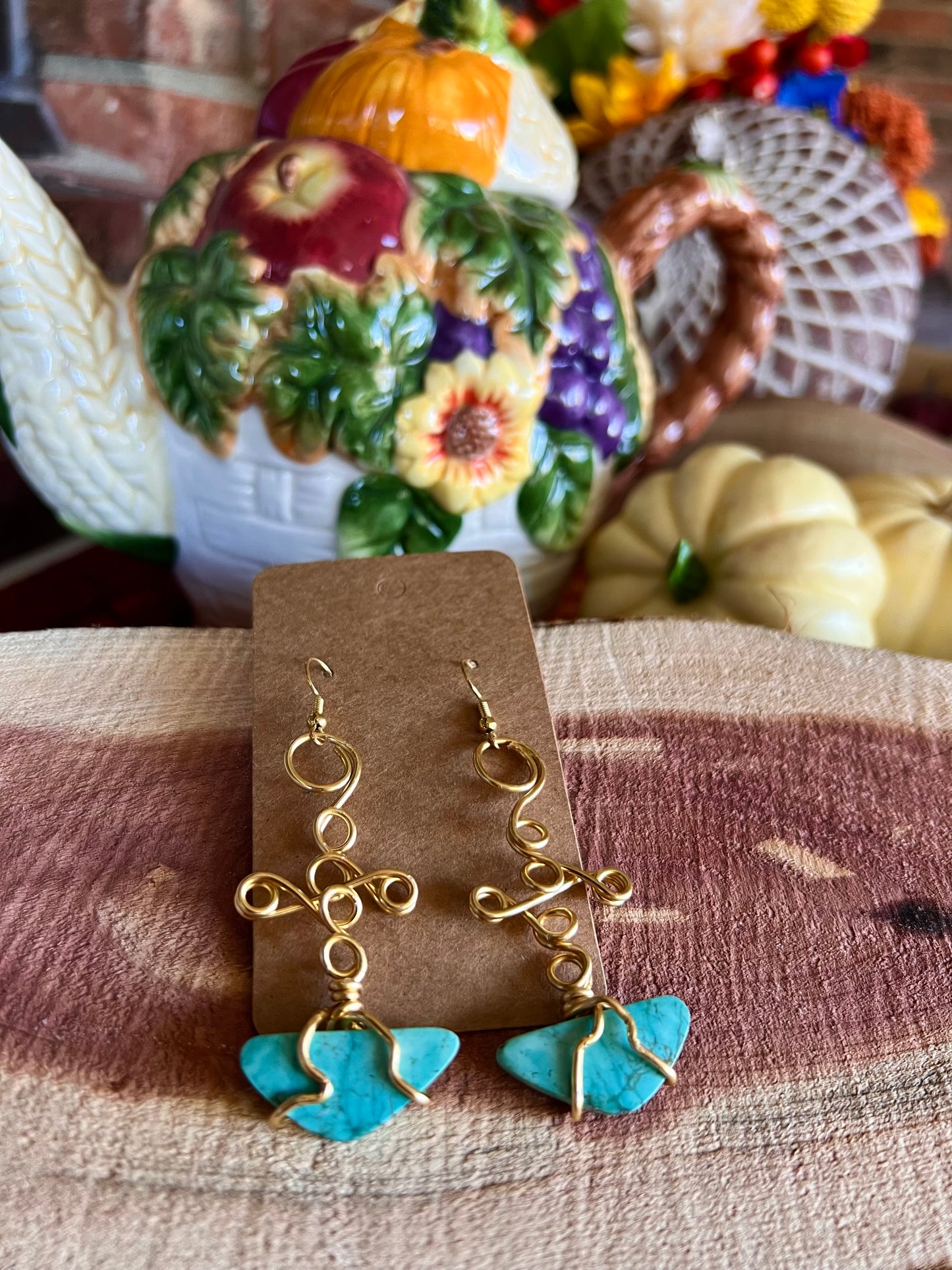 Magnesite Turquoise Cross Wore Wrapped Earrings