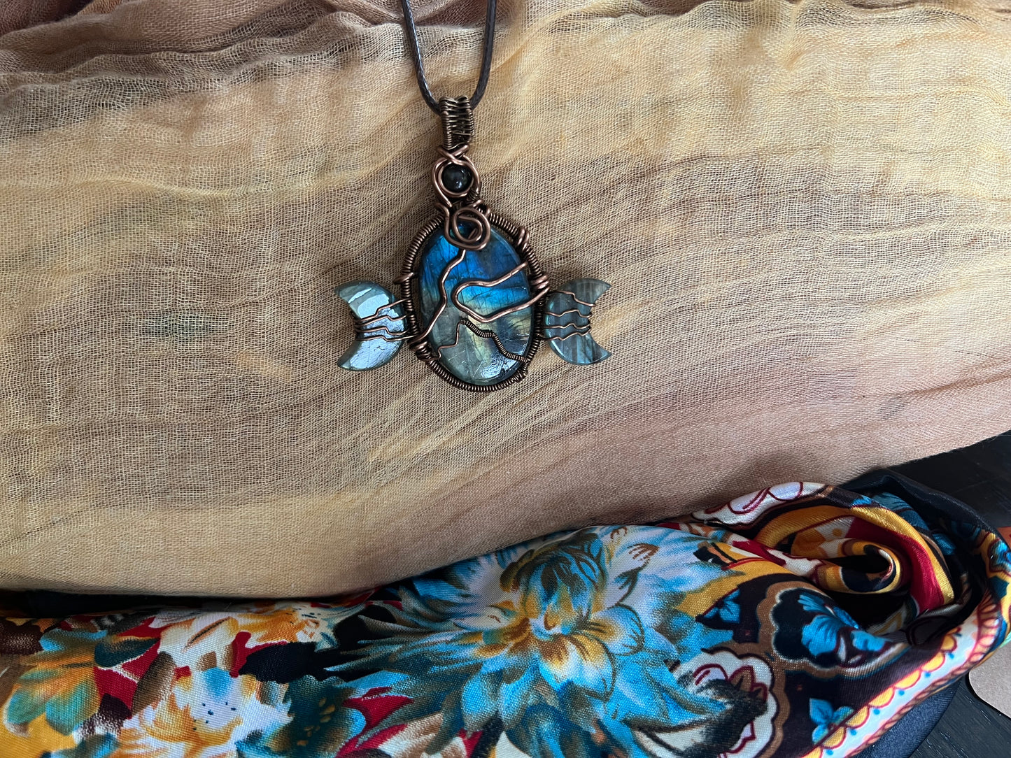 Trilogy Labradorite Moon Pendant Necklace
