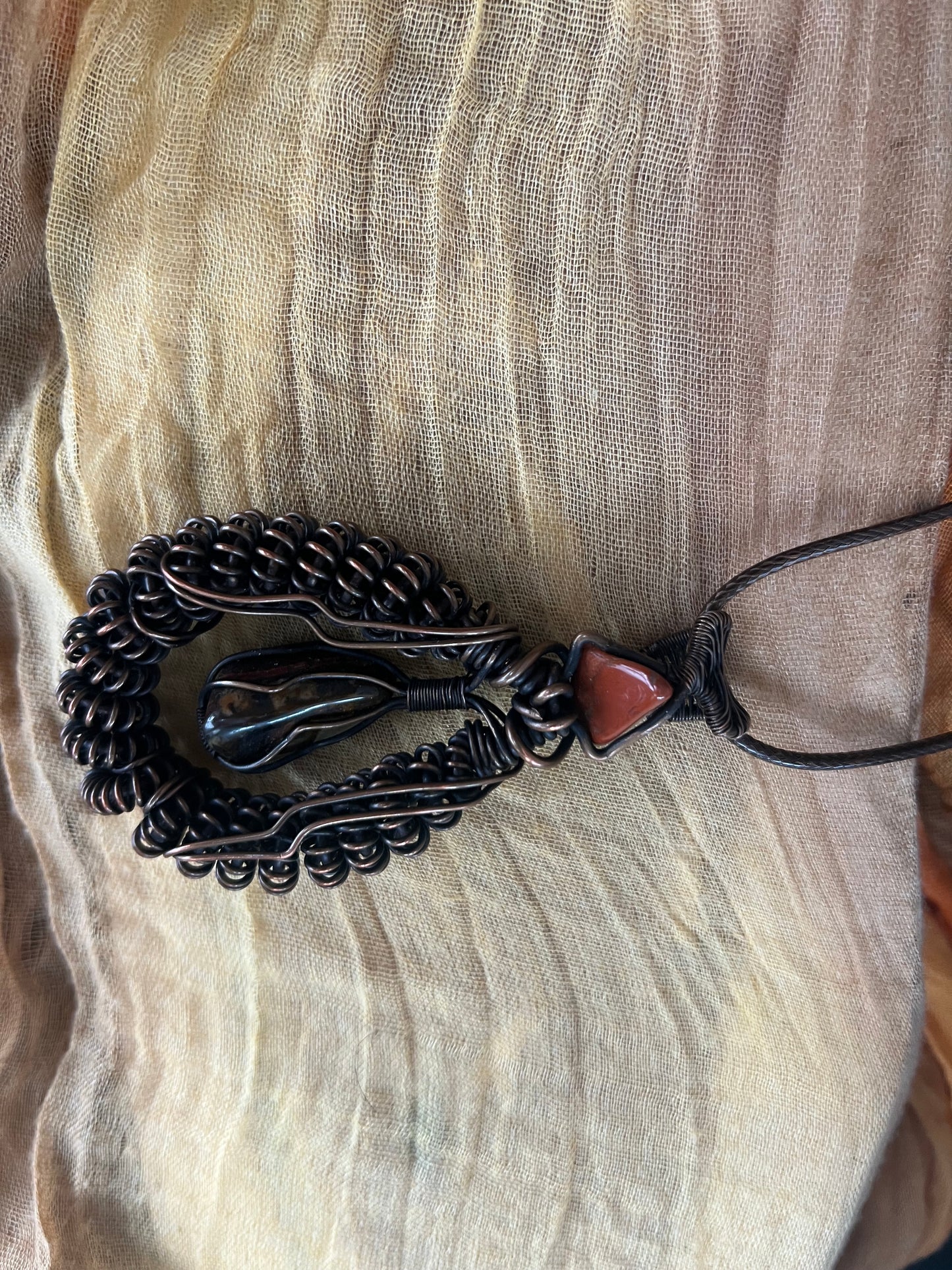 Bumblebee & Red Jasper Copper Wire Wrapped Pendant