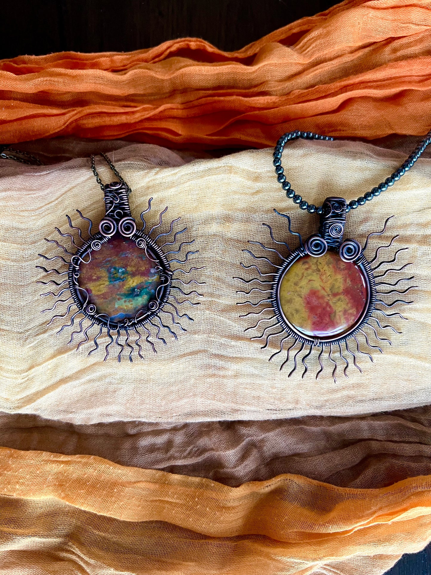 BloodStone Sunburst WireWrapped Pendant