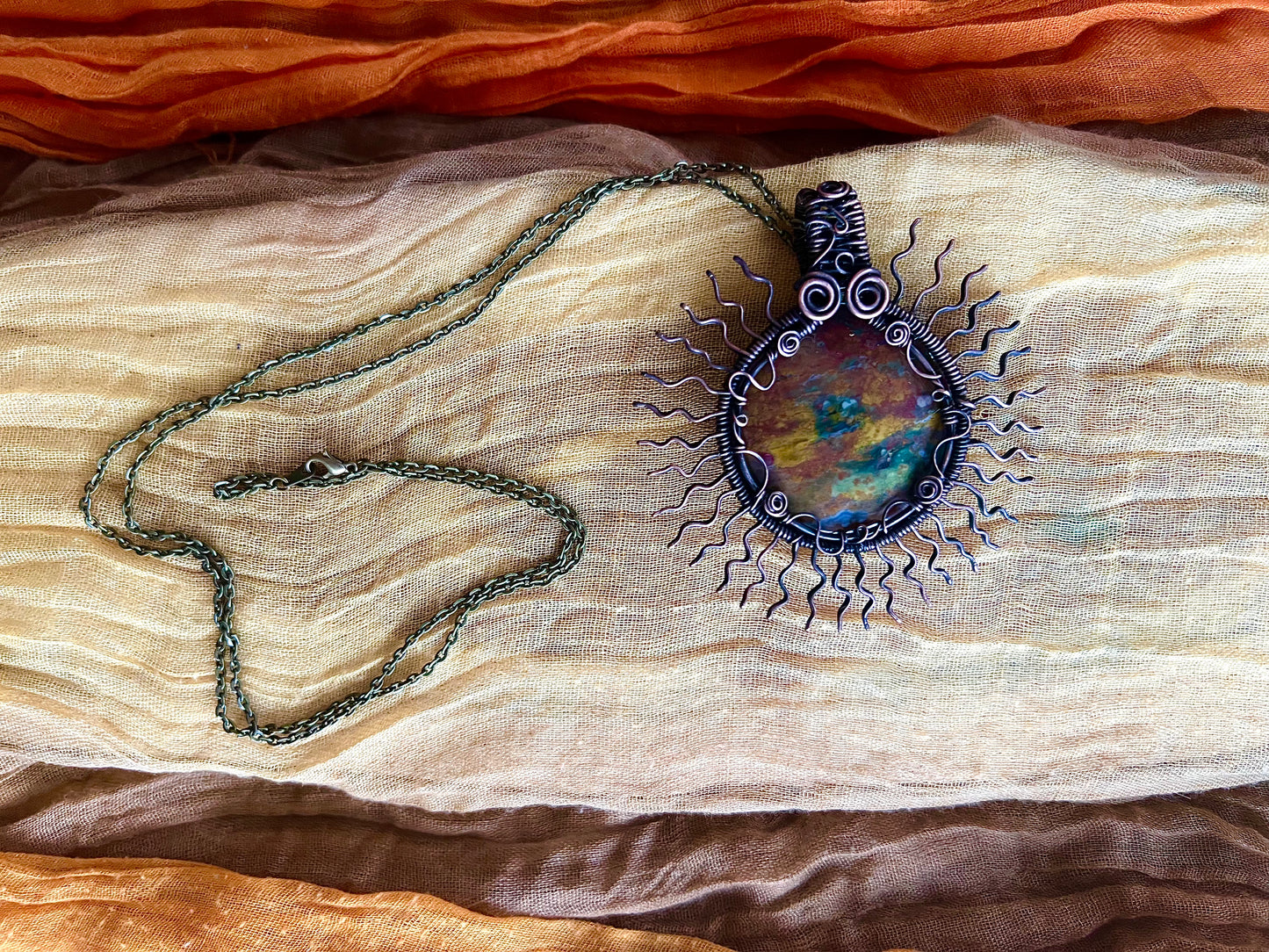 BloodStone Sunburst WireWrapped Pendant