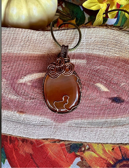 Carnelian Antique Bronze Copper Wire Wrapped Sacral Chakra Creativity Healing Pendant