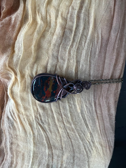 Bloodstone Wire Wrapped Healing Pendant Necklace
