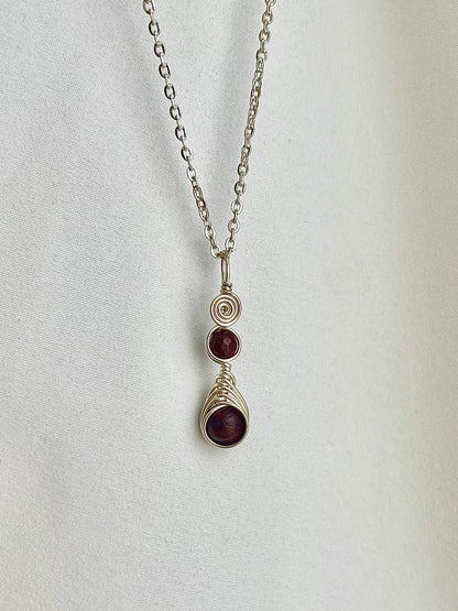 Double Red Jasper Silver Pendant Necklace