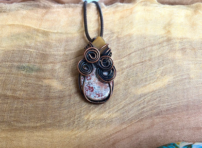 Sunstone Tiger’s Eye Wire Wrapped Pendant