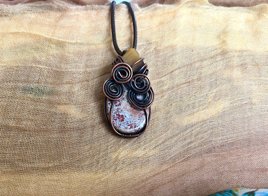 Sunstone Tiger’s Eye Wire Wrapped Pendant