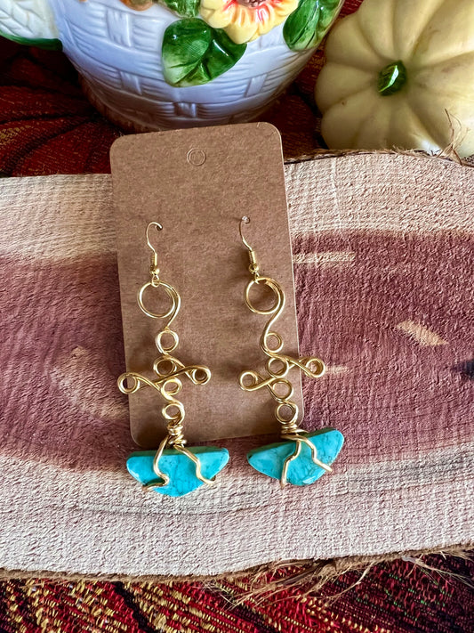 Magnesite Turquoise Cross Wore Wrapped Earrings