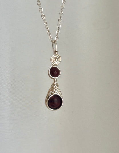 Double Red Jasper Silver Pendant Necklace