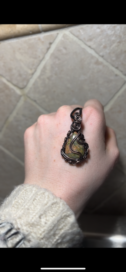 Unakite Wire Wrapped Healing Pendant