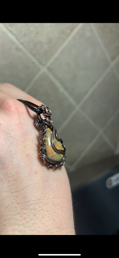 Unakite Wire Wrapped Healing Pendant