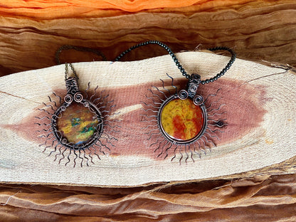 BloodStone Sunburst WireWrapped Pendant