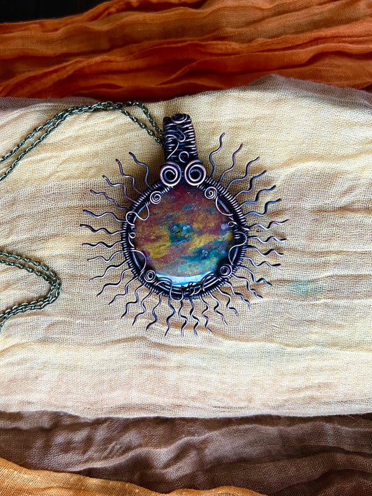 BloodStone Sunburst WireWrapped Pendant