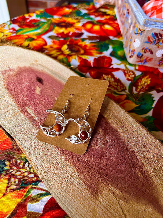 Silver Mookaite Crescent Moon Earrings