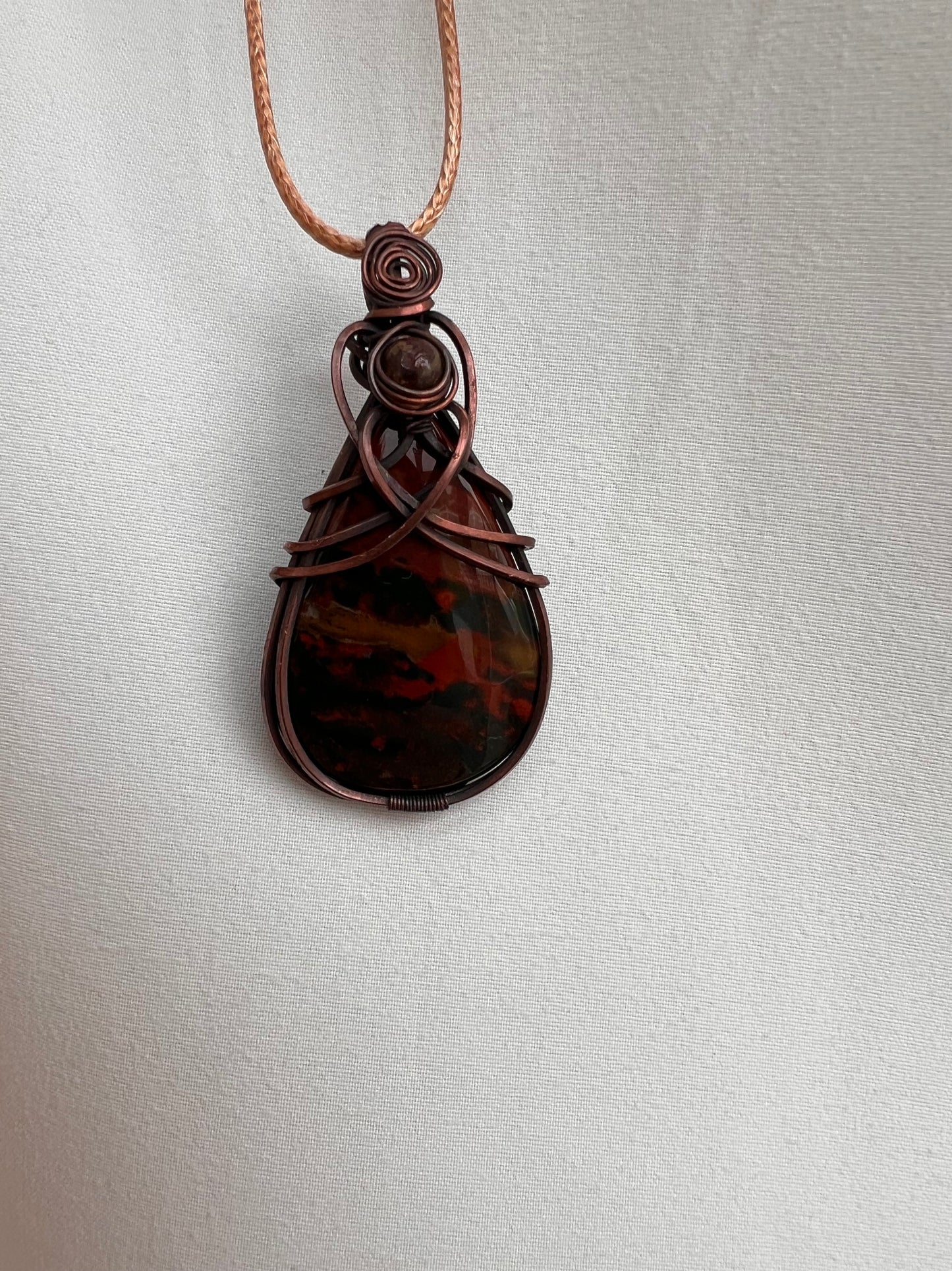 Bloodstone Wire Wrapped Healing Pendant Necklace