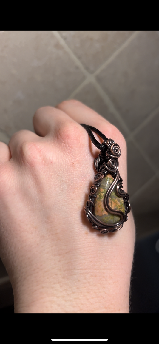 Unakite Wire Wrapped Healing Pendant
