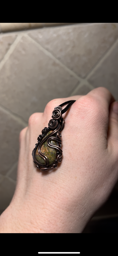 Unakite Wire Wrapped Healing Pendant
