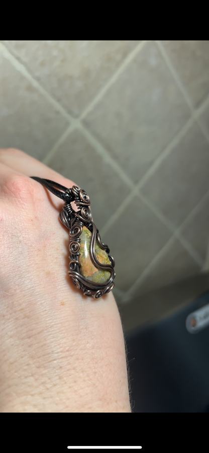 Unakite Wire Wrapped Healing Pendant