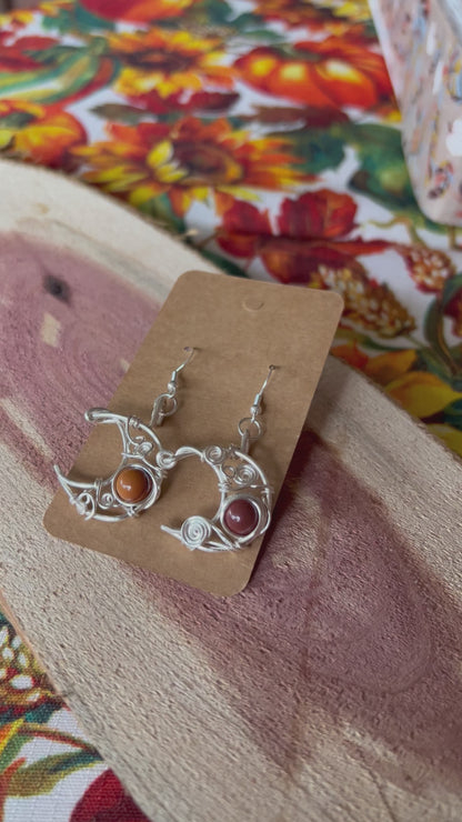 Silver Mookaite Crescent Moon Earrings