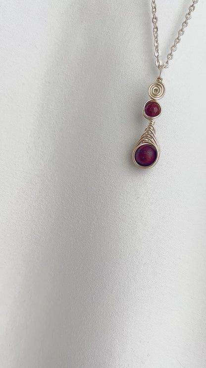 Double Red Jasper Silver Pendant Necklace