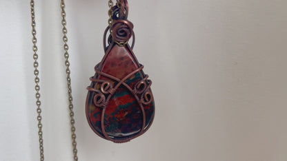 Bloodstone Wire Wrapped Healing Pendant Necklace
