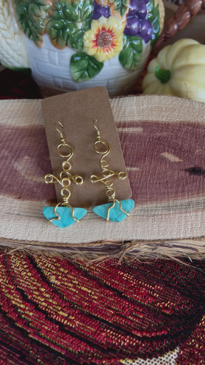 Magnesite Turquoise Cross Wore Wrapped Earrings